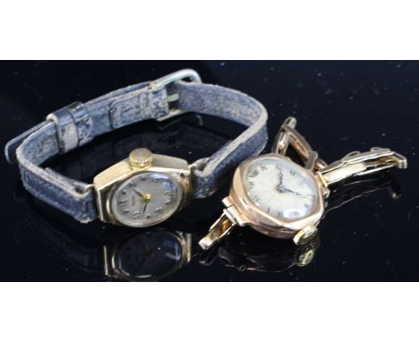 A vintage lady's 9ct gold cased manual wind wristwatch, case dia.2cm, on gilt metal expanding link bracelet; together with a 