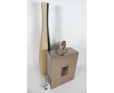 A modernist style square lamp together with a tall vase, height 61cm