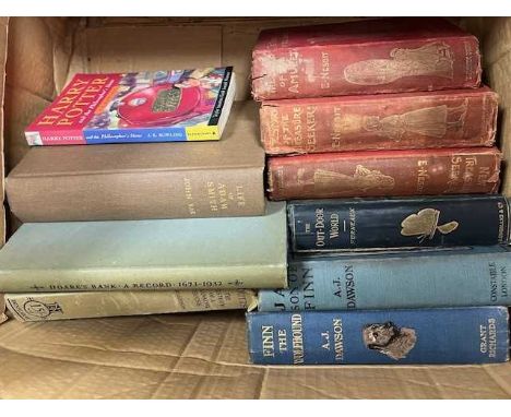 A box of books, titles to include Harry Potter &amp; The Philosopher's Stone, Life of Adam Smith by John Rae, and Coutts The 