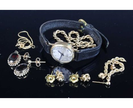 A modern 9ct gold ropetwist necklace; together with matching ear studs; 10ct finelink bracelet; two pairs of 9ct gold ear stu