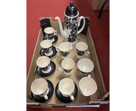 A Carltonware Oslo monochrome 'Sunflowers' part coffee service