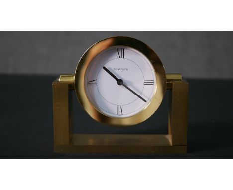 A solid brass Tiffany &amp; Co quartz alarm clock. H.11 W.13 D.4cm