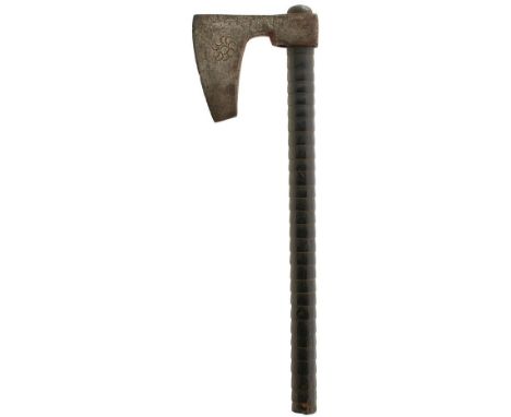 AN 18TH CENTURY INDIAN AXE HEAD, TANJORE OR CENTRAL INDIA, characteristic shaped head with 10.5cm face, incised to either sid