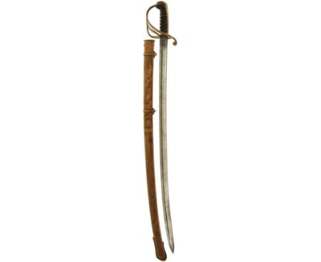 A RARE BRASS HILTED 1821 PATTERN LIGHT CAVALRY TROOPER'S SWORD TO THE WESTMORLAND YEOMANRY CAVALRY, 82cm curved fullered blad