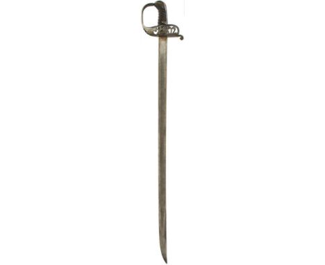 A 1796 PATTERN HEAVY CAVALRY OFFICER'S UNDRESS SWORD, 87cm blade with hatchet tip, regulation pierced steel hilt, wire bound 