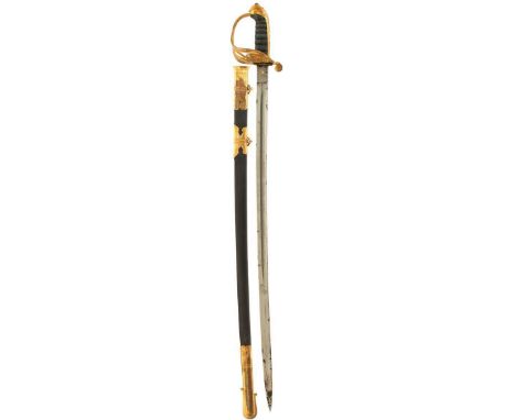 AN 1822 PATTERN INFANTRY OFFICER'S PRESENTATION SWORD, 81.5cm blade etched with scrolling foliage and crowned VR cypher's, re