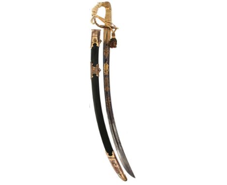 A VERY RARE EAST INDIA COMPANY 1803 PATTERN INFANTRY OFFICER'S SWORD, 76cm curved double fullered blade decorated with scroll