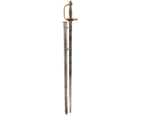 A 1796 PATTERN INFANTRY OFFICER'S SWORD, 82.5cm blade decorated with scrolling foliage, stands of arms, floral sprays, crowne