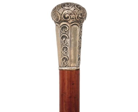 A VICTORIAN SWORD STICK, 70cm diamond section tapering blade with traces of blued decoration, characteristic malacca body wit