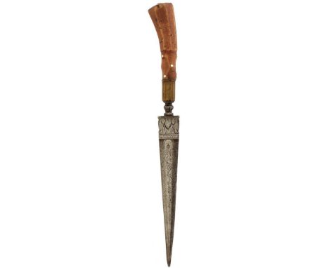 TWO LATE 18TH AND EARLY 19TH CENTURY ITALIAN DAGGERS, the first with 16.5cm fullered blade, brass mounted hilt with character