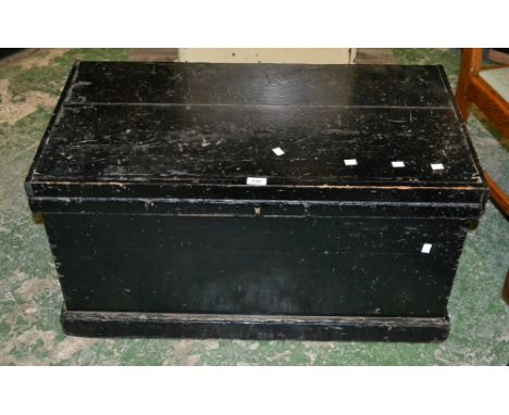 A late Victorian painted pine carpenter's chest and tools including rebate planes, handsaws, chisels, block planes etc.