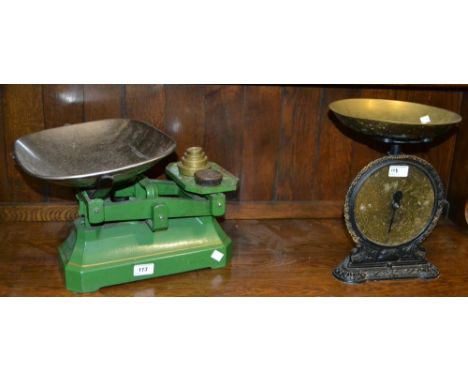A set of kitchen scales by Co-operative Wholesale Society with weights; a set of Salter Family Scales no. 45 (2)
