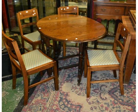 An oak gateleg table and four Art Deco style dining chairs (5)