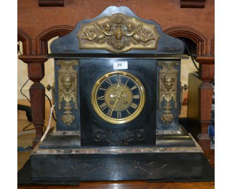 A large Victorian Belge Noire mantel clock, Breguet escapement