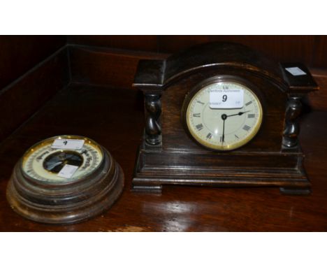 An early 20th Century oak mantel clock, Buren; a circular wall barometer (2)