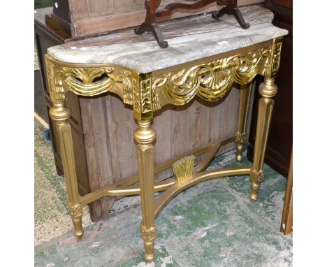 A Louis XVI type marble topped giltwood console table.