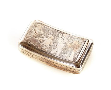 A silver snuff box,&nbsp;by William Pugh, of curved form with foliate and hatched decoration,&nbsp;Birmingham 1811