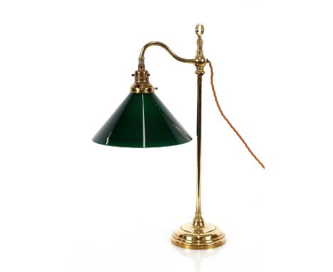 A brass adjustable desk lamp, with green glass shade, 56cm high&nbsp;