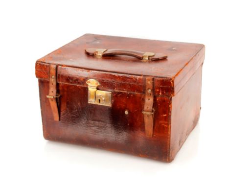 A small vintage&nbsp;leather&nbsp;trunk,&nbsp;with plush lined interior, 45cm x 36cm&nbsp;