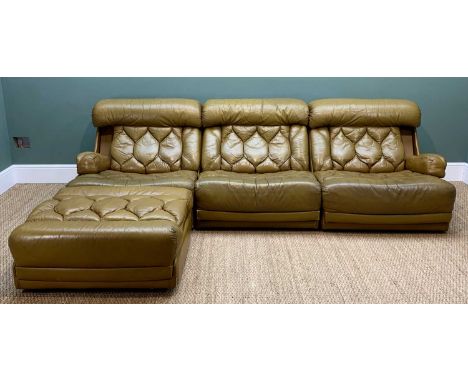 1970s 'TETRAD' MODULAR OLIVE LEATHER SOFA SUITE, with ottoman, chairs with retractable arm rests, each unit 82cm W (4)Comment