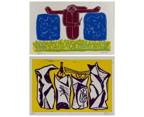 WALTER WHALL BATTISS (South African, 1906-1982) limited edition (34/100) print - figures and symbols, signed, 23 x 33cms; lim
