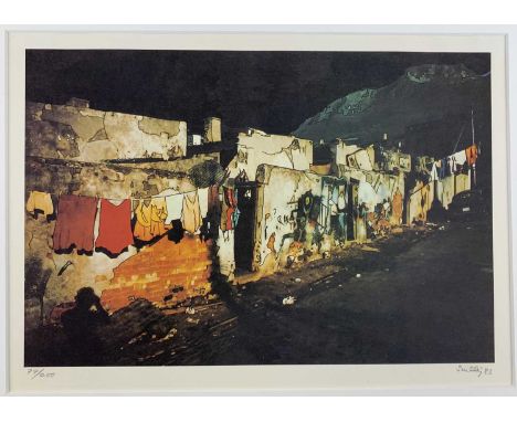 LARRY LAURENCE SCULLY (South African, 1922-2002) limited edition (77/250) coloured lithograph - 'Township', signed and dated 