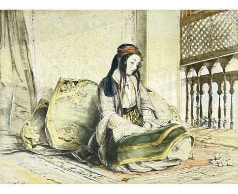 JOHN FREDERICK LEWIS (1804-1876) lithograph with colour - ‘A Captive Greek Girl’, from Lewis's Illustrations of Constantinopl