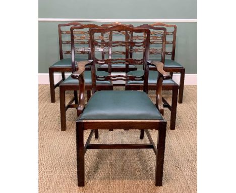 SET SIX GEORGIAN-STYLE LADDER BACK DINING CHAIRS, green dropin seats, including one armchair (6)Comments: scuffs and wear.