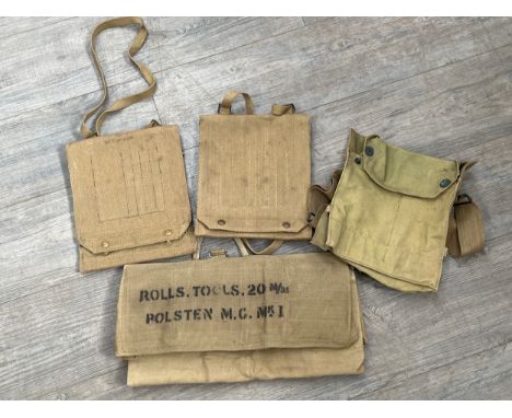 A box of mixed webbing including Rolls Tools 20mm Polsten MC Mk I by Bagcraft 1944, map cases etc