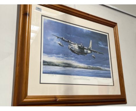 A limited edition print 'The Last Sunderland' after Michael Rondot, 21/100, artist proof, multiple signatures, framed and gla