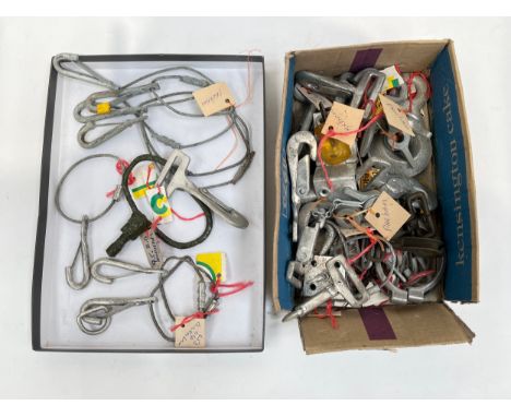 A collection of bomb hook and cable assembly kit including USAAF, some with local base labels Parham and 453 CLT Buckenham, t
