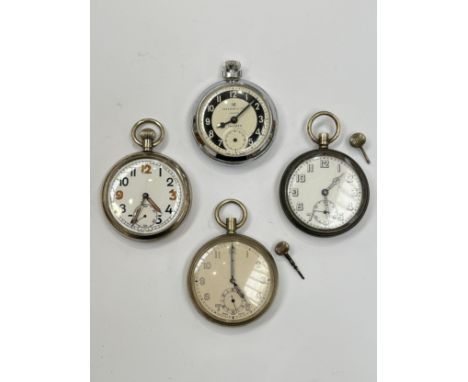 Three British military pocket watches, marked G.S.T.P. K.3890, B62211 with broad arrow and G.S.T.P. 114152, some a/f etc