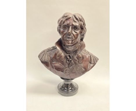 A modern bronze bust of Admiral Lord Nelson, marked Moore to reverse, 42cm high including display pedestal