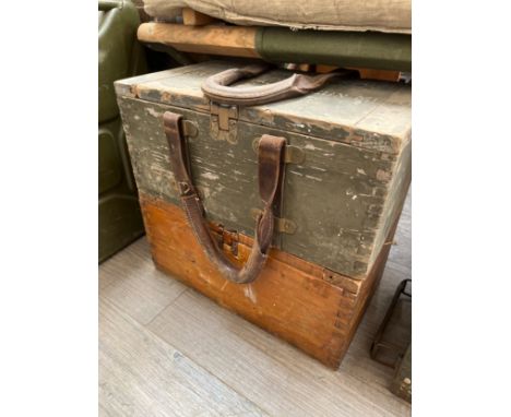 Two Vickers .303 gun box spare parts tools cases, one with leather handles