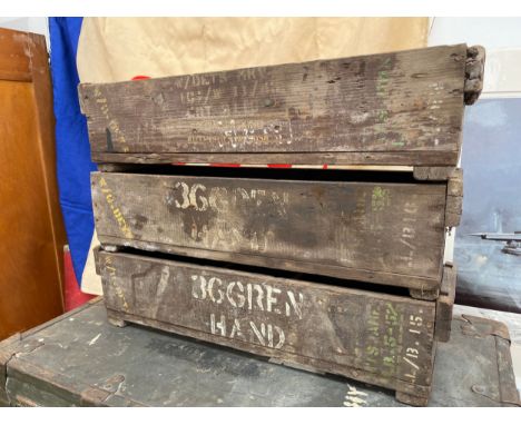 Three British Mills No. 36 hand grenade cases, no lids