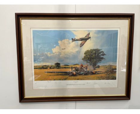 A limited edition print 'Fight for the Sky' after Robert Taylor, 57/500, multiple signatures, framed and glazed