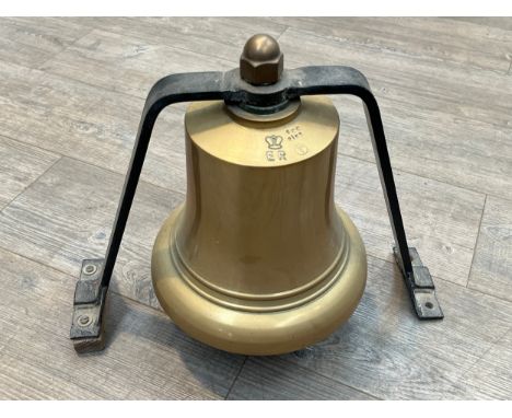 AMENDED DESCRIPTON An EIIR stamped bronze bell with wrought iron mount, 24.5cm diameter, 27cm total height including top moun