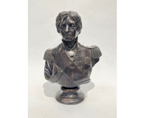 A bronze sculpture of Admiral Lord Nelson, marked 'NELSON' to plinth and 'FREDERICKS' to reverse of bust, 30.5cm high