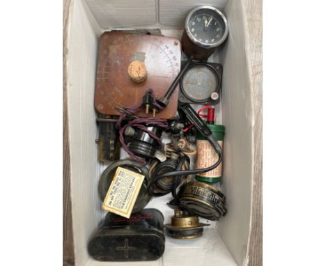 A quantity of mixed dials, gauges and equipment including a 1944 Mk. II marching compass