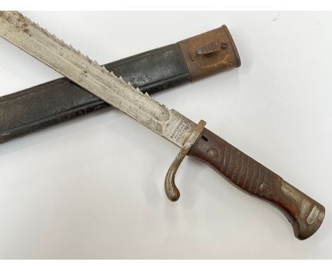 A WWI German 'Butcher' bayonet, Seitengewehr 98/05 nA sawback, by Waffenfabrik Mauser A.G. Oberndorf, dated 1917 to blade bac