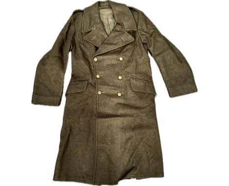 A WWII 1940 pattern army great coat size No. 8 H. Lotery and Co. Ltd. 1943, brass buttons. From the estate of S/SGT K. WARNER
