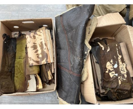 Two boxes of British gloves/mittens (stuck together) with sheepskin flying jacket material
