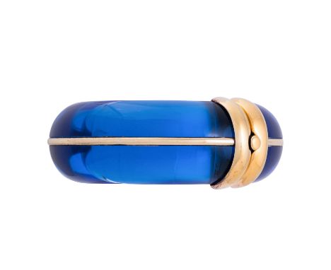 POMELLATO Armreif aus transparent-blauem Acryl montiert mit Silber vergoldet, 91,8 g, D: 6 cm, Innenumfang 18,5 cm, B: 2,8 cm