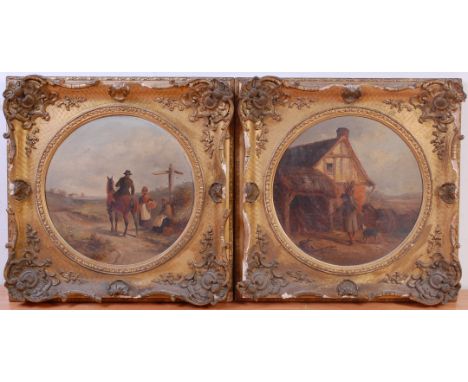 Thomas Smythe (1825-1906) - Pair; Faggot-gatherer before a timbered cottage and Traveller on Horseback within a landscape, oi