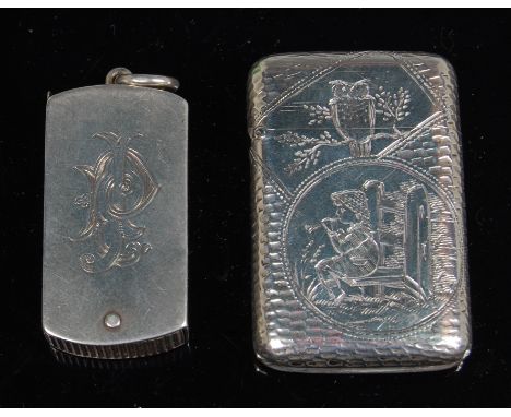 A late Victorian silver vesta, of rounded oblong form, having unusual pull-out pivot action and engraved JR monogram, maker S