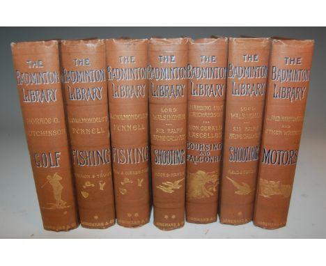 BADMINTON LIBRARY, seven titles, 8vo cloth, 1895-1902, very clean reprints including Motors, Golf, Coursing and Falconry, Sho