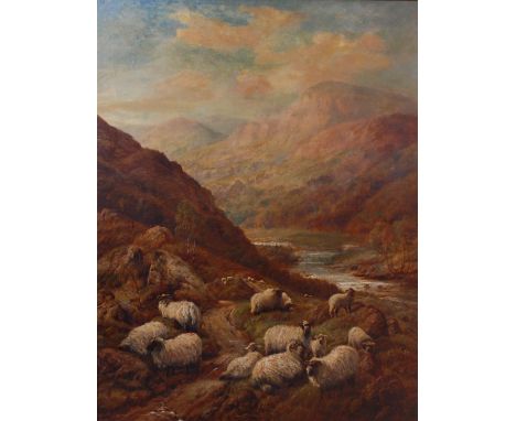 Charles Watson - Sheep in a Highland landscape, oil on canvas, signed and dated lower right 1908, 90 x 69.5cm Condition Repor