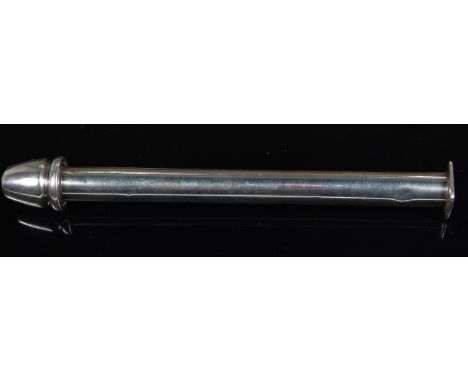 An Edwardian silver combination pencase / stamp moistener, of cylindrical form, with slightly bulbous screw-off lid, maker J 