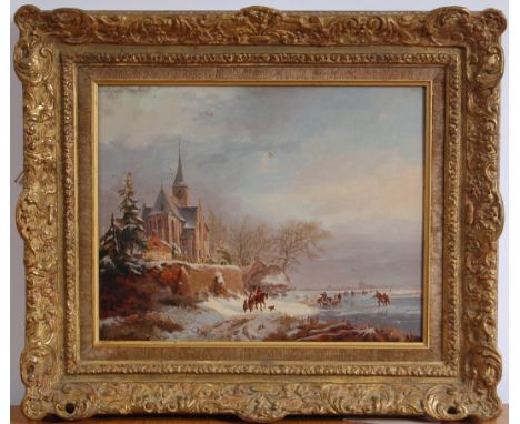 Follower of Frederick Marinus Kruseman (Dutch 1816-1882) - Winter landscape, oil on panel, bears signature lower left, 27 x 3
