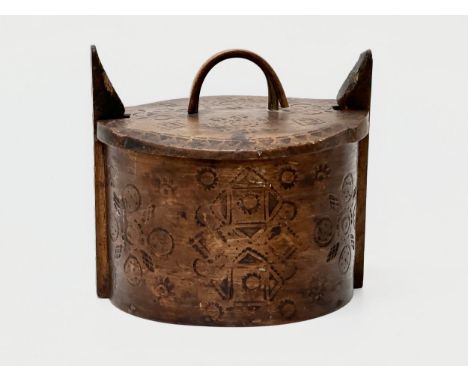 A 19th Century Norwegian Folk Art tine box. Dated 1889. 16x15x14cm